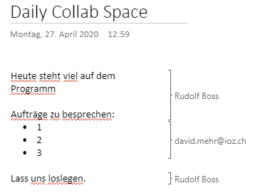 Co-Authoring ist auch in OneNote möglich. Mit Klammern markiert OneNote die Abschnitte und zeigt daneben die Autoren-Namen an, die die entsprechenden Abschnitte geschrieben haben.